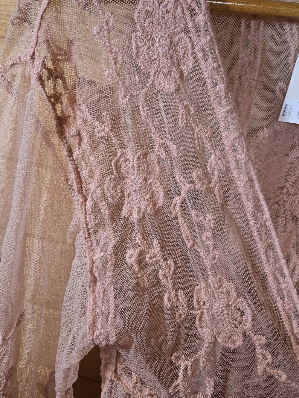 NWT Lauren Conrad Sheer Lace Kimono Duster Pink Women's L/Xl Boho Romantic Fairy